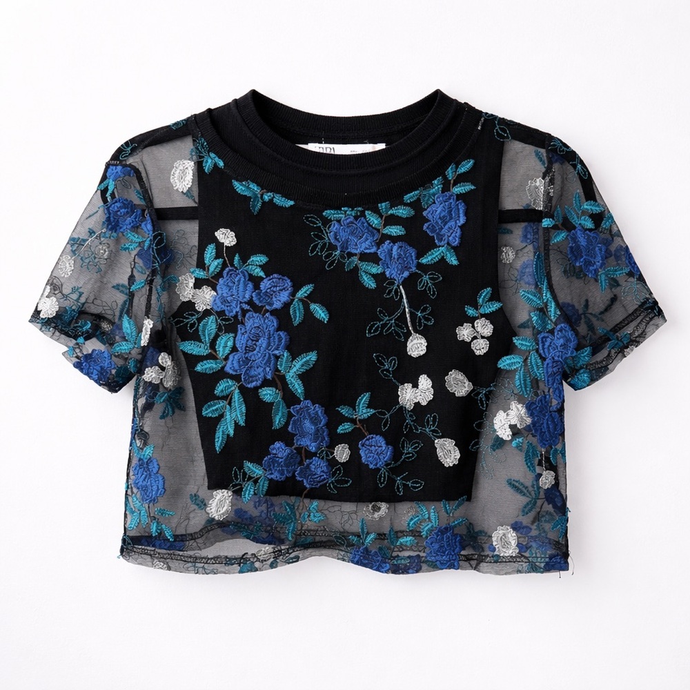 ZARA Tank + Shein Sheer Floral Mesh Top 2 Piece Set Cropped Layered size S